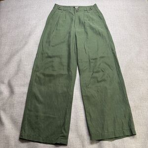 Madewell Pants Womens 4 Harlow Wide Leg High Rise Linen Blend Green Boho